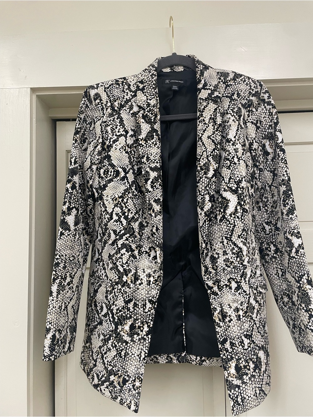 INC International Concepts Black & White Snake-Print Open Blazer